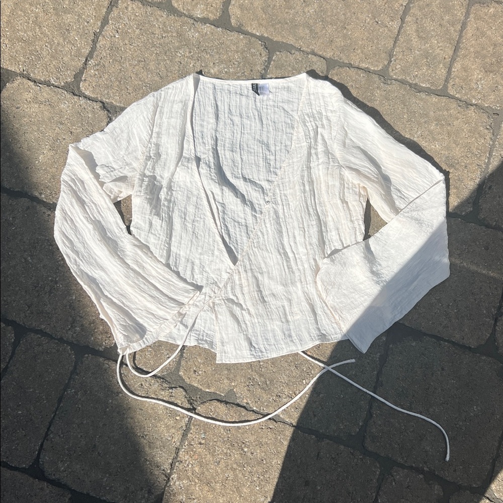 H&M White Sheer Wrap Blouse